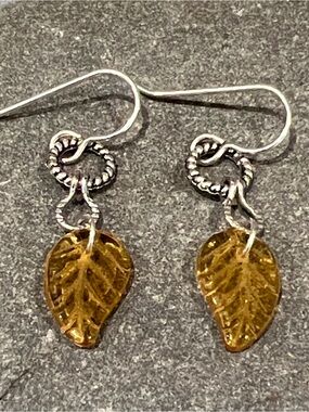 Autumn Leaves dangle earrings Sterling Silver 925 earwires, Czech glass breads